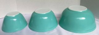 Set of 3 Vintage Pyrex Turquoise Aqua Blue Mixing Nesting Bowls 401,  402,  403 3