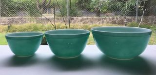 Set of 3 Vintage Pyrex Turquoise Aqua Blue Mixing Nesting Bowls 401,  402,  403 5