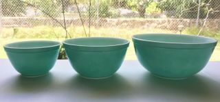 Set of 3 Vintage Pyrex Turquoise Aqua Blue Mixing Nesting Bowls 401,  402,  403 6