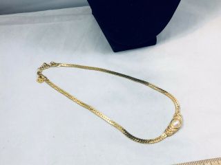Vtg.  Christian Dior Clear Pave Crystal & Gold Tone Serpentine Chain Necklace