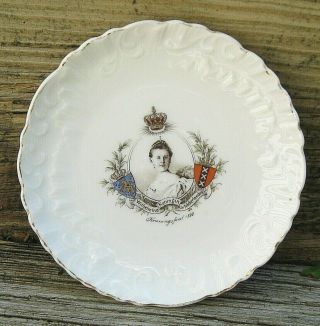 Queen Wilhelmina Of The Netherlands Coronation Plate 5 1/4 "