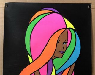 Mecky Hair Vintage Houston Blacklight Poster Psychedelic Pin - Up 1969 2