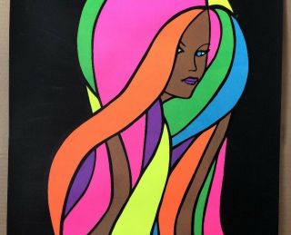 Mecky Hair Vintage Houston Blacklight Poster Psychedelic Pin - Up 1969 3