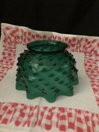 Vintage Fenton Glass Hobnail Ruffled Top Lamp Shade Green 4” Fitter