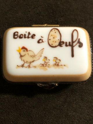 Limoges Vintage France Peint Main Egg Carton Trinket Box Of Eggs