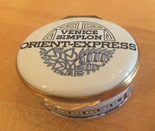 Vtg Rare Crummles Enamel Trinket Pill Box Orient Express Venice Simplon Railroad