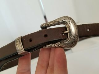Vintage Sterling Silver Ranger Belt Buckle Set On Colorado Leather Belt