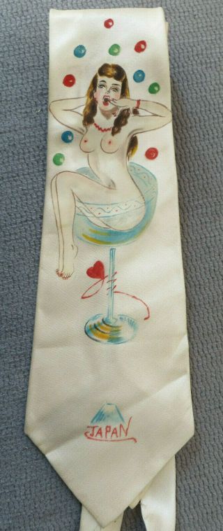 Vintage Hand Painted Japan Souvenir Risque Silk? Men 