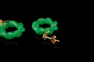 VINTAGE CHINESE SYMBOL DEEP GREEN JADE 14K GOLD RING DANGLE EARRINGS A51520 4