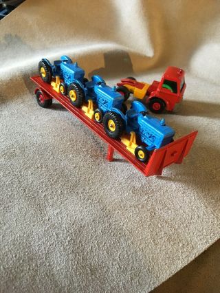 Vintage Matchbox King - size Ford Tractor,  Tasker Transporter No.  20,  3 Tractors 7