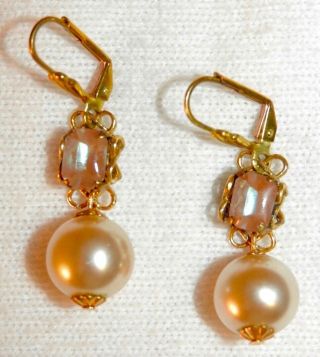 Antique Earrings Saphirets With Glass Pearls Czech Art Nouveau