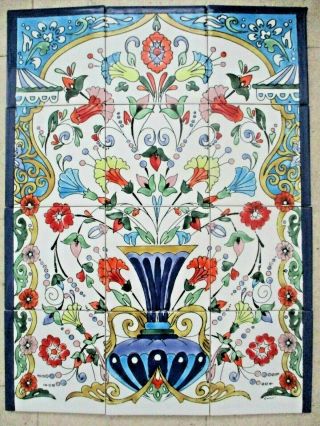 Ceramic Tile Art Mosaic Wall Mural Arabesque Antique Floral Backsplah 18 " X 24 "