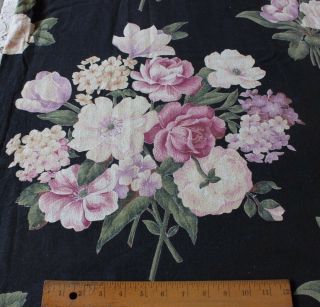 Vintage Barkcloth Era Rose Bouquet Printed Cotton Fabric Panel C1940s 83 " X45 "