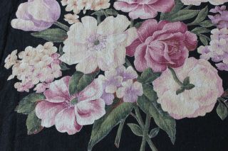 Vintage Barkcloth Era Rose Bouquet Printed Cotton Fabric Panel c1940s 83 