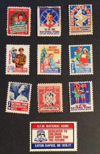 Cinderella Poster Stamps Veterans Of Foreign Wars,  10pc Patriotic Vintage