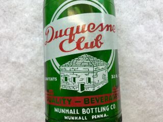 Duquesne Club Beverages Vintage Quart Soda Bottle,  Munhall,  Penna. 2