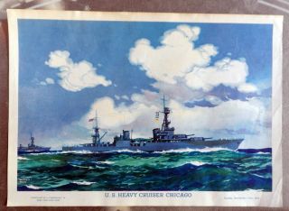 Uss Chicago Heavy Cruiser From The Chicago Sun Sunday Supplement Sept 1942