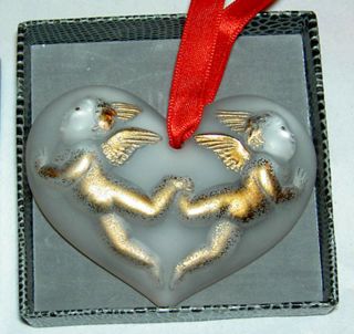 Rare Lalique 1996 Gold Enamel Angel Heart Clear Crystal Ornament