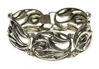 Vtg Art Deco Danecraft Sterling Silver Calla Lily Flower Link Bracelet 7”