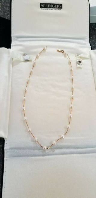 14kt 14k Gold And Pearl Necklace Vintage 16 Inches