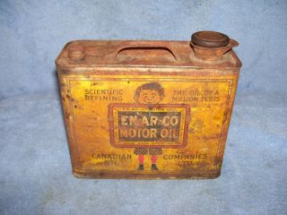 Rare Vintage En - Ar - Co Motor Oil Tin Can White Rose Gasoline Canadian Oil Co