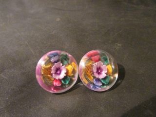 Vintage Quality Reverse Carved Floral Lucite Earrings