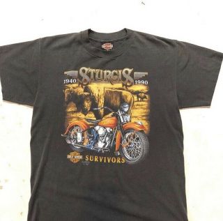 Vintage 3d Emblem 1990 Harley Davidson Sturgis Black Hills Rally T - Shirt Size L