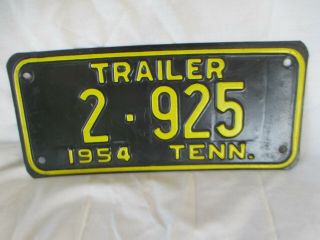 Vintage 1954 Tennessee Trailer License Plate Rectangle Small Size 4 X 9 Inch