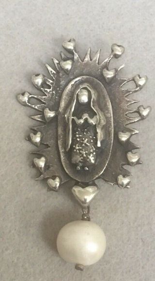Vintage Sterling Silver Our Lady Of Guadalupe Virgin Mary Pendant High Relief