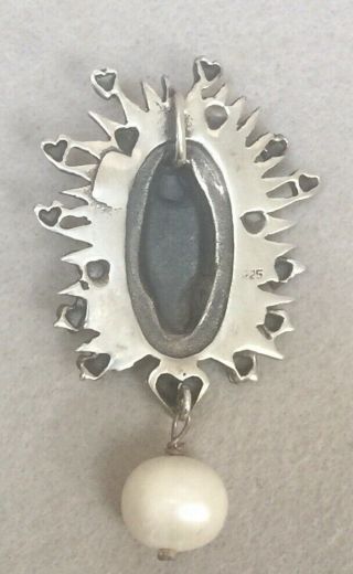 Vintage Sterling Silver Our Lady Of Guadalupe Virgin Mary Pendant High Relief 2