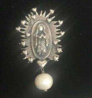 Vintage Sterling Silver Our Lady Of Guadalupe Virgin Mary Pendant High Relief 4