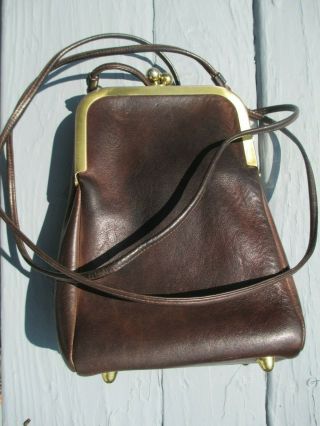 Vintage Coach Brown Leather Dual Double Kiss Lock Bag