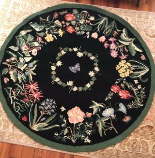 Claire Murray Handmade Hooked Rug Rare Retire Floral Butterfly Snail Ladybug 60”