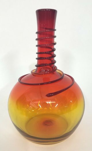 Vintage Joel Myers Blenko Amberina Tangerine Coil Glass Decanter Ball Stopper 2