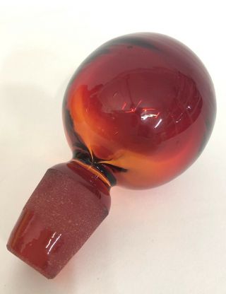 Vintage Joel Myers Blenko Amberina Tangerine Coil Glass Decanter Ball Stopper 3