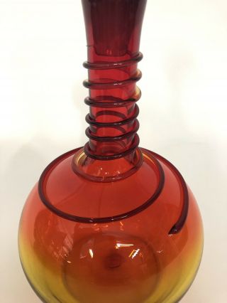 Vintage Joel Myers Blenko Amberina Tangerine Coil Glass Decanter Ball Stopper 5