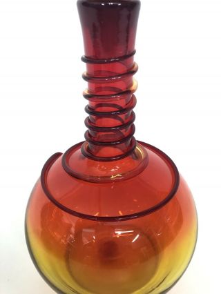 Vintage Joel Myers Blenko Amberina Tangerine Coil Glass Decanter Ball Stopper 6