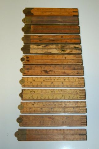 17 Vintage Boxwood Folding Rules - Mostly Stanley Rule & Level Co.  & C.  S.  Co.