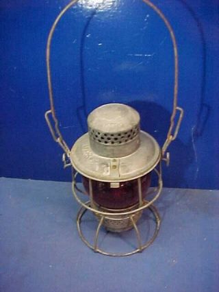 Vintage Lehigh Valley Railroad Adlake Lantern W Red Globe