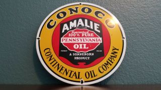 Vintage Conoco Gasoline Porcelain Pure Pennsylvania Oil Amalie Service Pump Sign