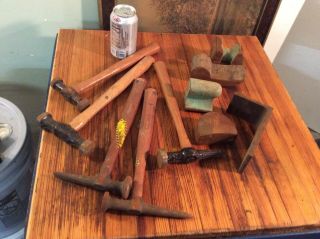 Auto Body Tools,  Vintage (5) Auto Body Hammers & (5) Dolly - Dent Anvils