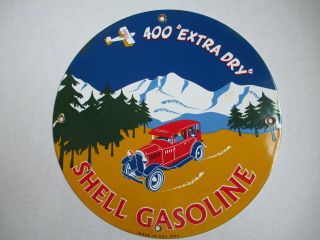 Shell Gasoline Porcelain Gas Motor Oil Service Station Pump Plate Sign Vintage