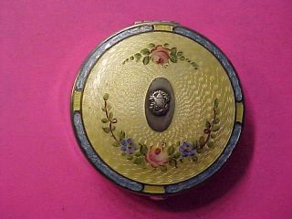Ladies Vintage Sterling Silver & Guilloche Enamel Compact  A - 1