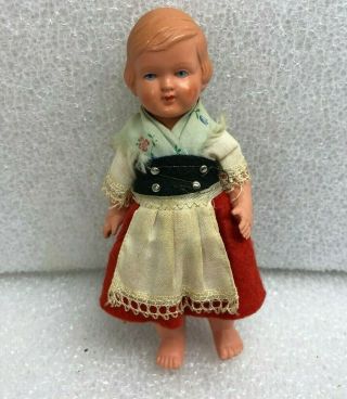 Vintage Cellba Schoberl Becker Celluloid Doll Jointed W/ Dress Ex 1930 