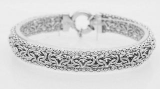 Vintage Sterling Silver/925 11mm Woven Byzantine Link Bracelet - 8 " ; Italy