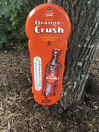 Rare Drink Orange Crush Soda Pop Crushy Porcelain Thermometer Sign Marked “sf42”