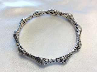 Designer Sarda - Sterling Silver Textured Bamboo Design Bangle Bracelet