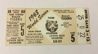 Vintage 1968 Detroit Tigers World Series Ticket Game 5