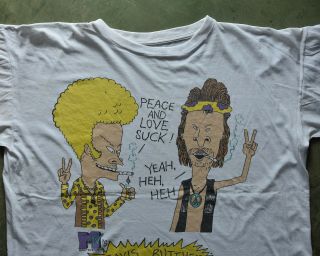 BEAVIS BUTT - HEAD vintage 1994 Peace and Love Suck T Shirt Worn Thin Soft XL XXL 3