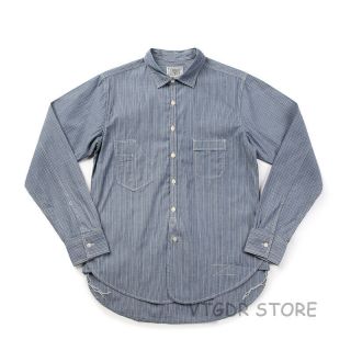 Vintage Bronson Stripe Daily Work Shirt 1920s Long Sleeve Pocket Shirts For Men
